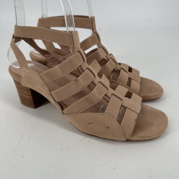 Taryn Rose Heels Women’s 7.5 tan leather strappy open toe sandals summer beach - Picture 2 of 9